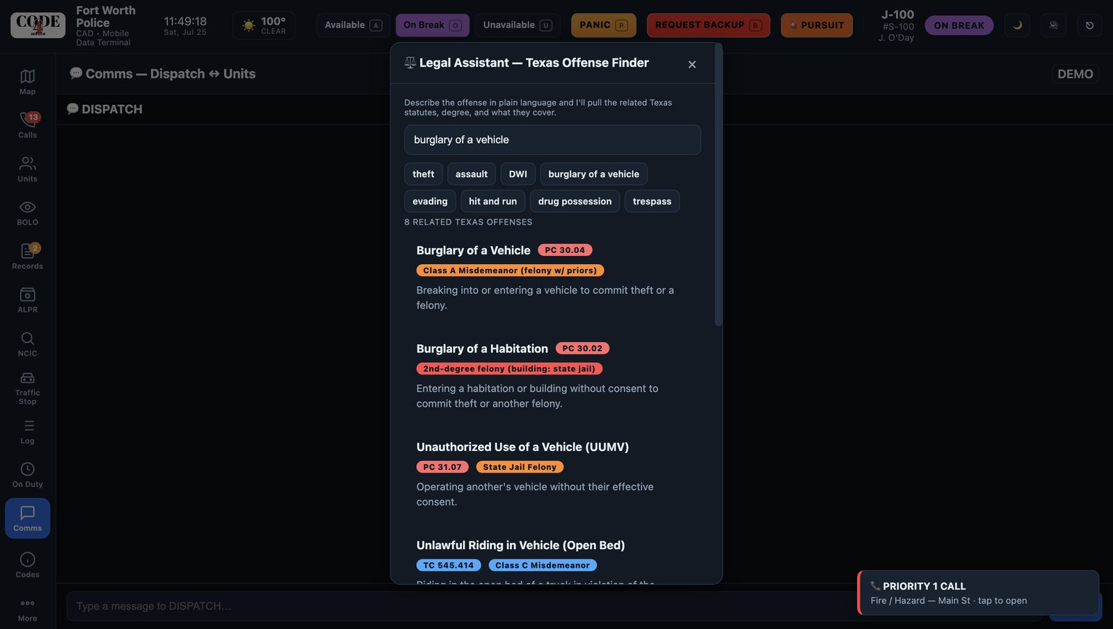 Legal Assistant Texas offense finder