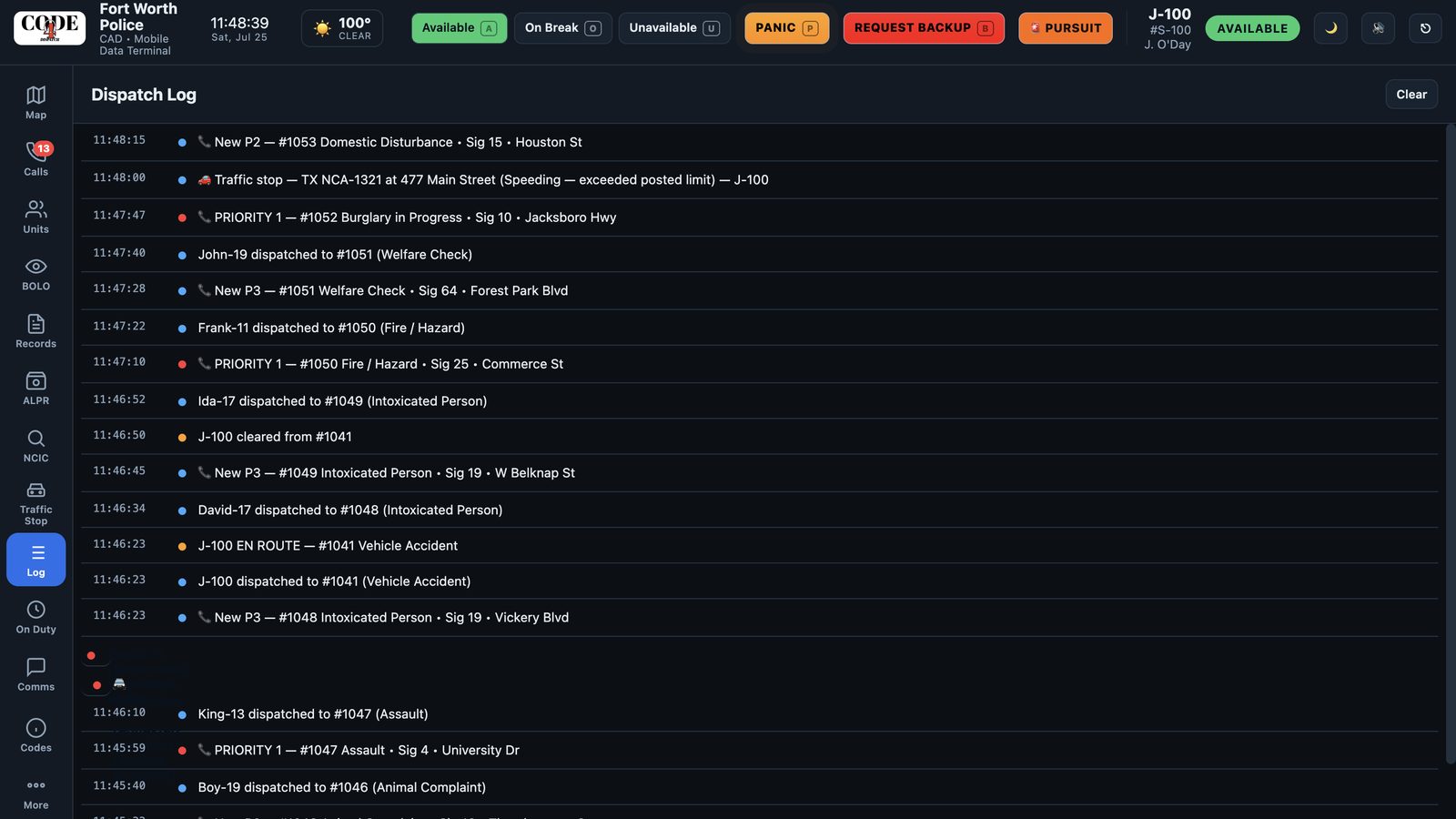 Live dispatch log